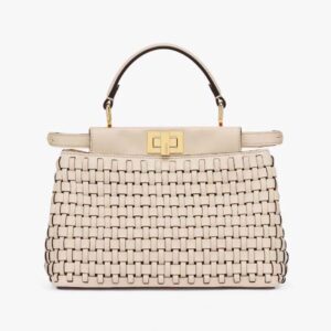 Fendi Women Peekaboo Mini Beige Braided Leather Bag