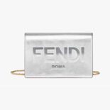 Fendi Women Wallet On Chain Silver Laminated Leather Mini Bag