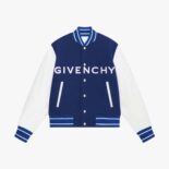 Givenchy Men Bomber Jacket in Wool and GIVENCHY Leather - White/Blue
