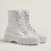 Hermes Unisex Fresh Ankle Boot in Calfskin and Light Parachute Fabric with Rubber Sole-White