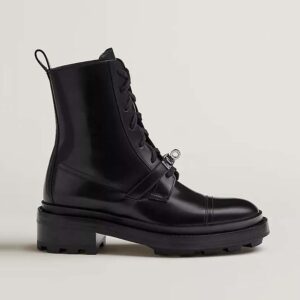 Hermes Women Funk Ankle Boot in Calfskin Leather-Black