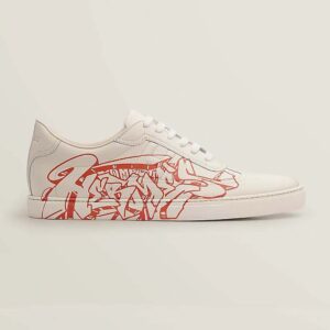 Hermes Women Quicker Sneaker in Calfskin with Graff Hermes Print and Iconic H Detail