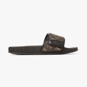 Jimmy Choo Women Fitz/F Black and Gold JC Monogram Jacquard Lurex and Leather Slides