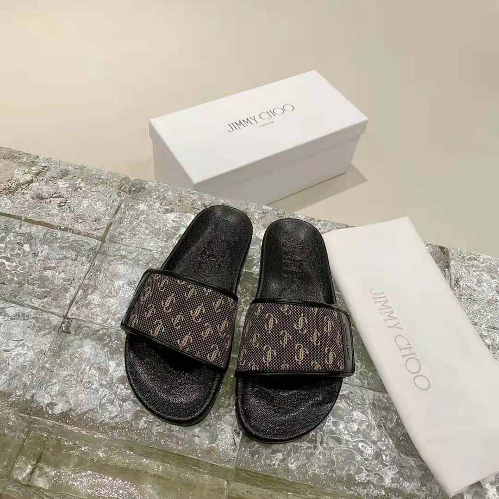 Jimmy Choo Fitz Monogram-Jacquard Slides