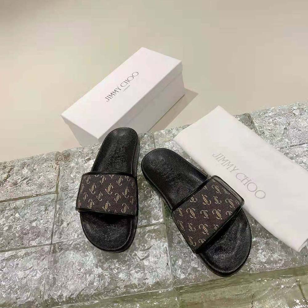 Jimmy Choo Fitz Monogram-Jacquard Slides