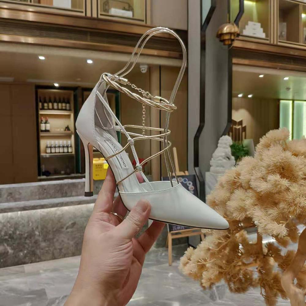 Jimmy Choo Women Olesia 95 Latte Nappa Pumps with Gold Chains 8 Jimmy Choo Women Olesia 95 Latte Nappa Pumps with Gold Chains - Image 8