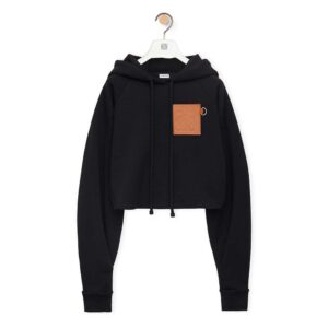 Loewe Women Anagram Cropped Hoodie in Cotton-Black