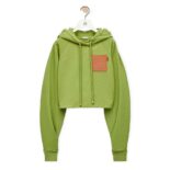 Loewe Women Anagram Cropped Hoodie in Cotton-Lime