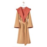 Loewe Women Anagram Jacquard Hooded Coat in Wool-Orange