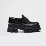 Prada Women Brushed Leather Monolith Loafers-Black
