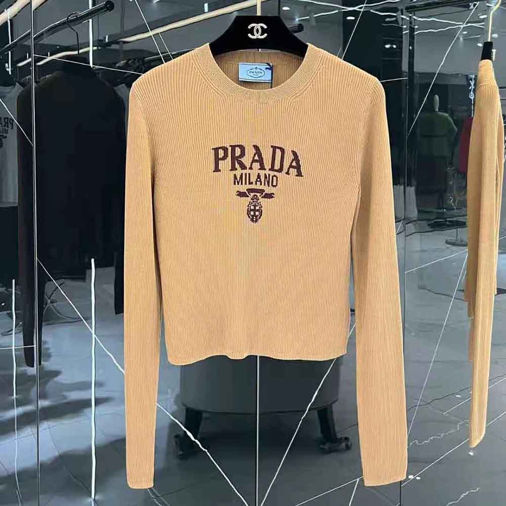 Prada Women Cropped Silk Sweater with Logo 2 Prada Women Cropped Silk Sweater with Logo - Image 2
