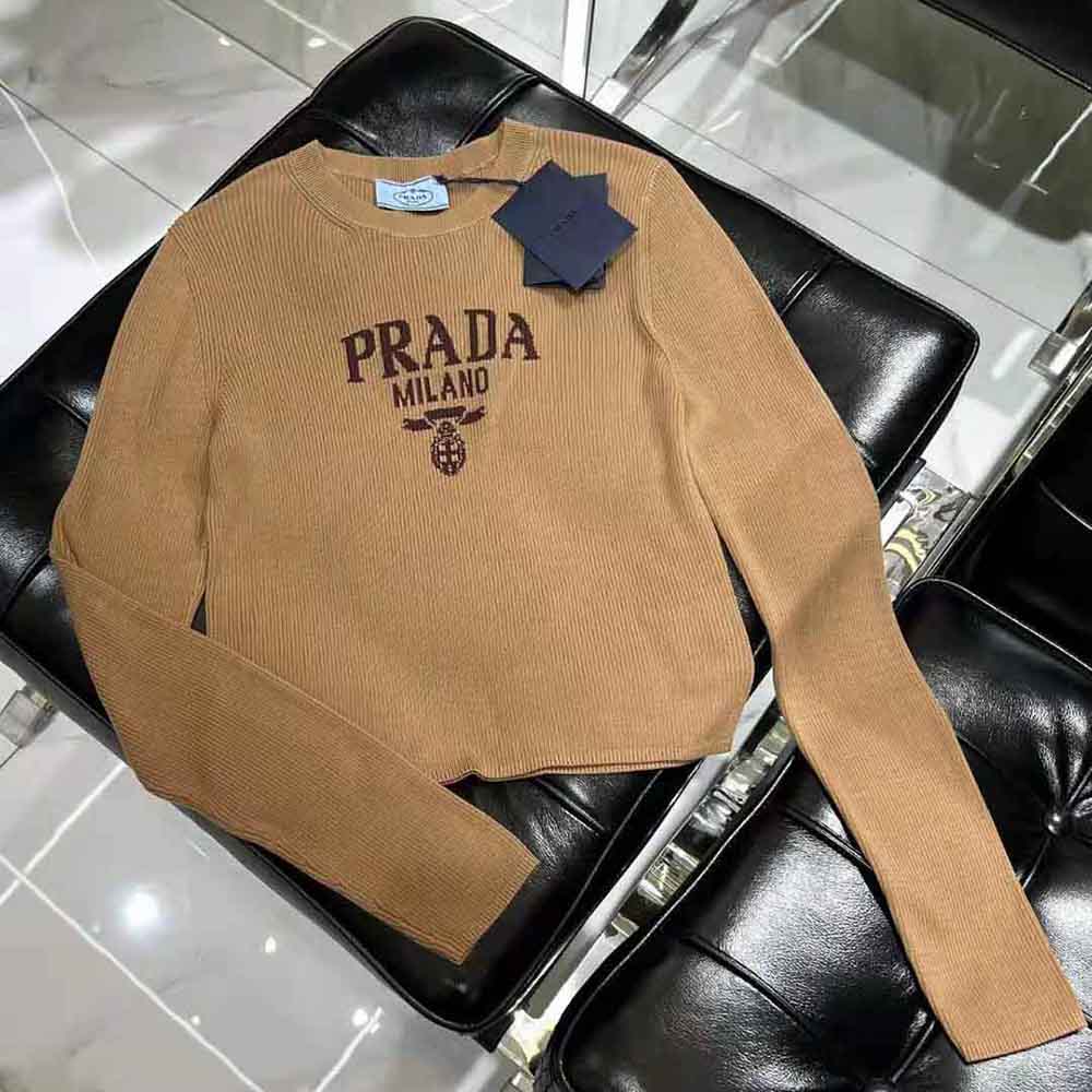 Prada Women Cropped Silk Sweater with Logo 4 Prada Women Cropped Silk Sweater with Logo - Image 4