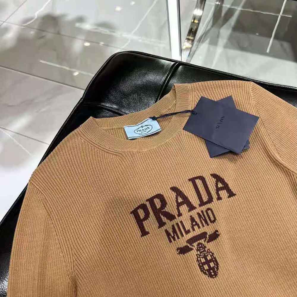 Prada Women Cropped Silk Sweater with Logo 5 Prada Women Cropped Silk Sweater with Logo - Image 5