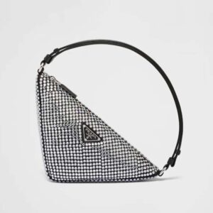 Prada Women Crystal-Studded Satin Pouch-Black