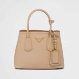 Prada Women Double Saffiano Leather Mini Bag-Beige