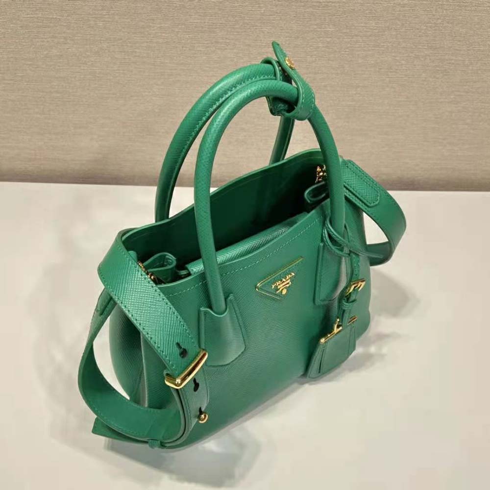 Shop PRADA Prada Double Saffiano leather mini bag (1BG443) by