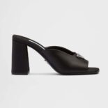 Prada Women High-Heeled Satin Slides-Black