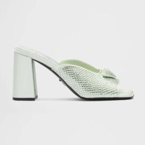 Prada Women High-heeled Satin Slides with Crystals-Auqa