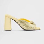 Prada Women High-heeled Satin Slides with Crystals-Yellow