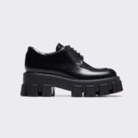 Prada Women Monolith Brushed Leather Lace-up Shoes-Black