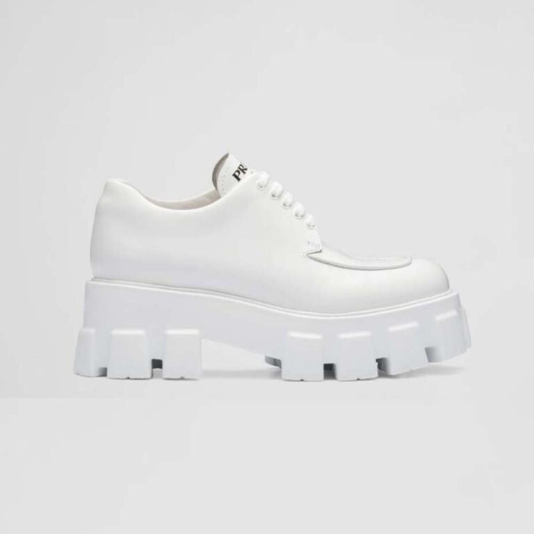 PRA BRUSHED LEATHER MONOLITH LACE-UP LOAFERS WHITE