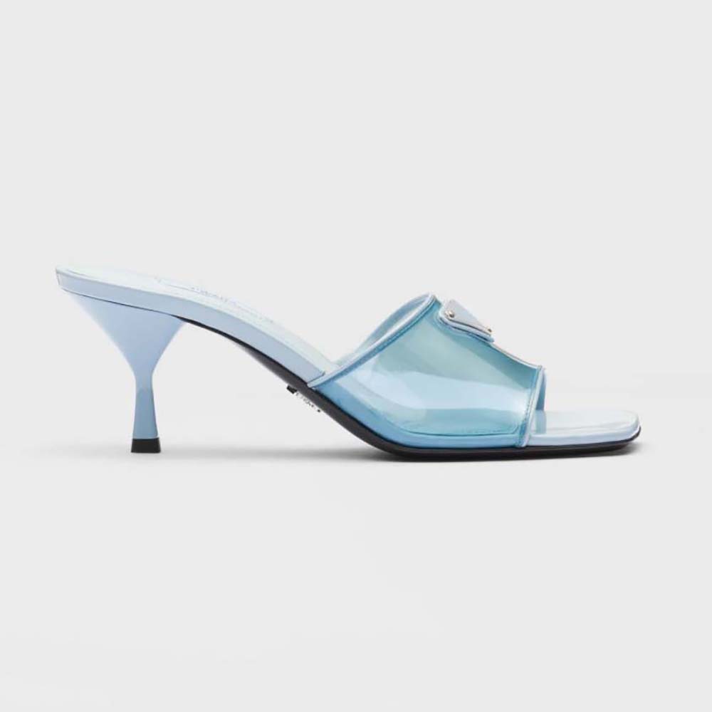 Prada Women Plexiglas and Patent Leather Sandals 65 mm Varnished Heel-Blue