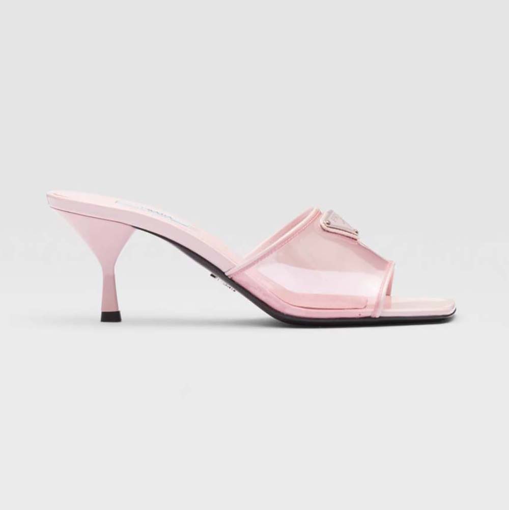 Prada Women Plexiglas and Patent Leather Sandals 65 mm Varnished HeelPink