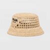 Prada Women Raffia Bucket Hat-Beige