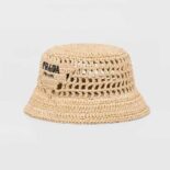 Prada Women Raffia Bucket Hat-Beige