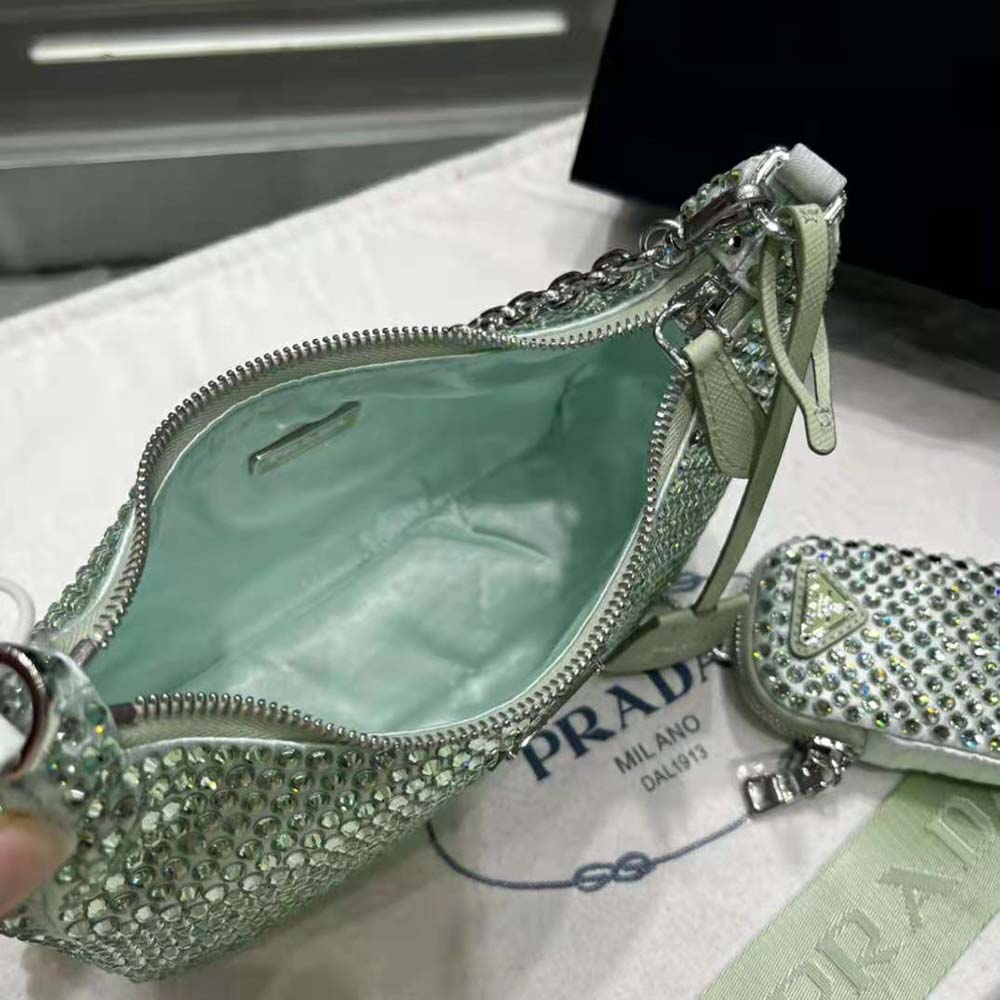 Prada Re-Edition 2005 Satin Bag Aqua in Satin/Synthetic Crystals with  Silver-tone - US