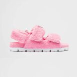 Prada Women Terrycloth Sandals with Enameled Metal Triangle Logo-Pink