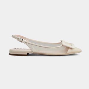 Roger Vivier Women Gommettine Net Lacquered Buckle Slingback Ballerinas in Fabric-White