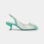 Roger Vivier Women Virgule Strass Buckle Slingback Pumps in PVC-Lime