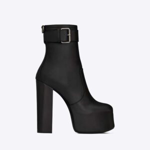 Saint Laurent YSL Women Cherry Buckle Platform Booties in Smooth Leather