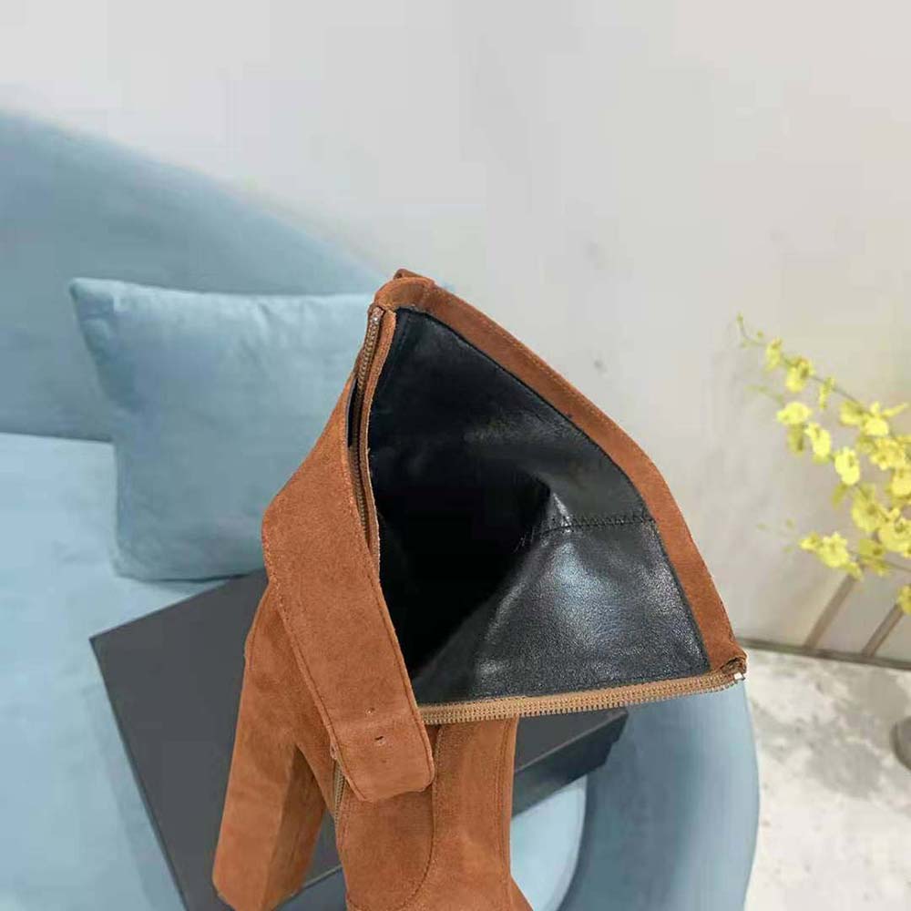 Saint Laurent YSL Women Cherry Buckle Platform Booties in Suede-Brown 8 Saint Laurent YSL Women Cherry Buckle Platform Booties in Suede-Brown - Image 8