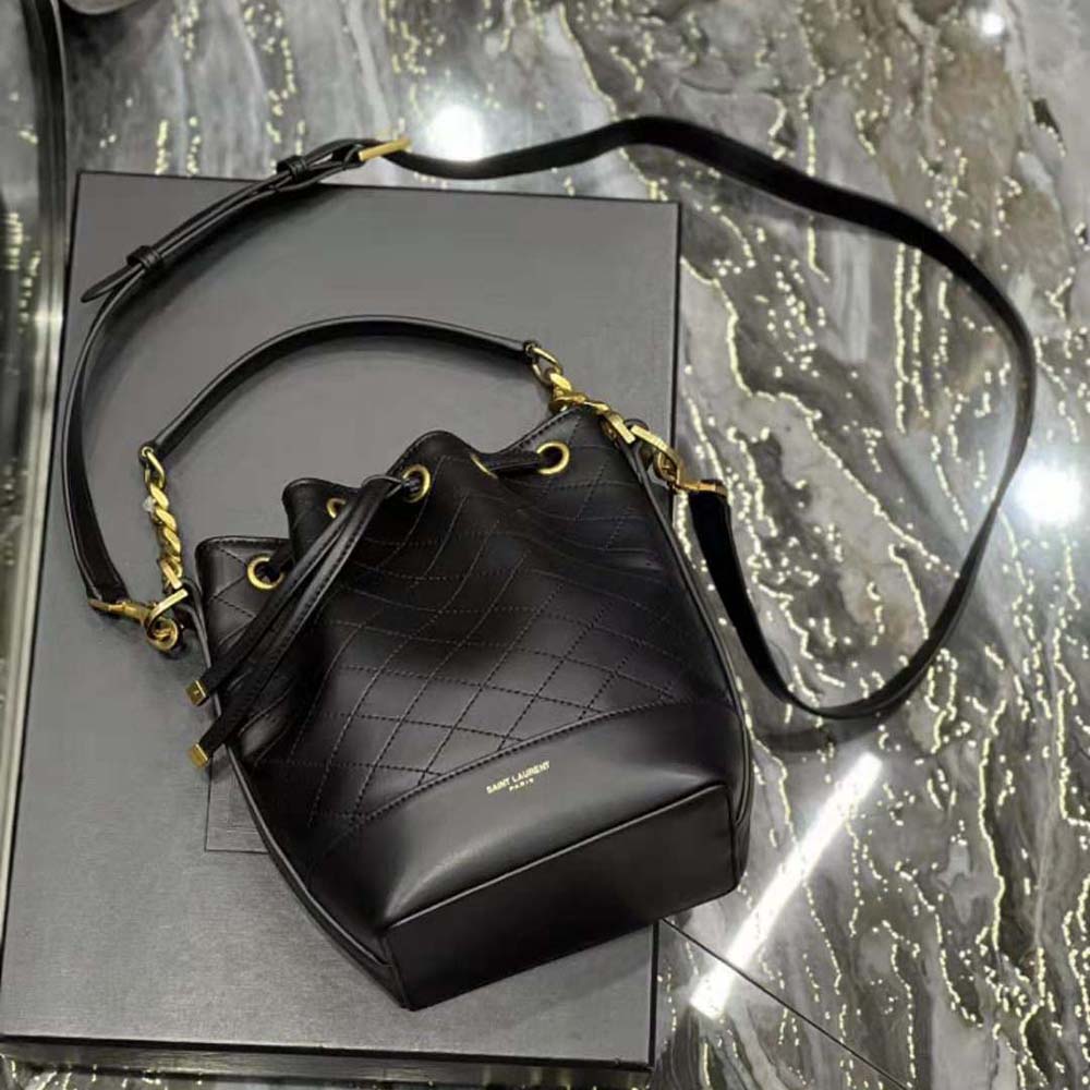 Saint Laurent Black Croc Embossed Leather Mini Emmanuelle Bucket Bag