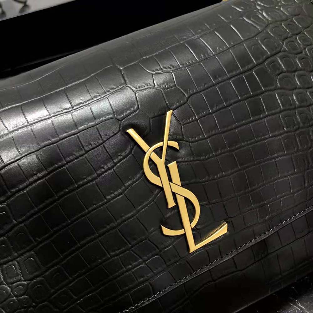 SAINT LAURENT Calfskin Crocodile Embossed Suede Medium Reversible