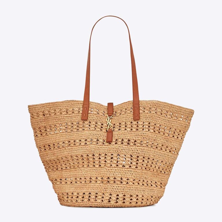 Saint Laurent YSL Women Panier Medium Bag in Crochet Raffia and Smooth