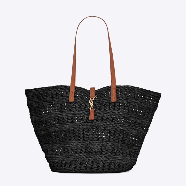 Saint Laurent YSL Women Panier Medium Bag in Crochet Raffia and Smooth ...