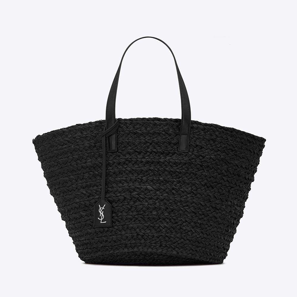 Saint Laurent YSL Women Panier Medium Bag in Crochet Raffia and Smooth