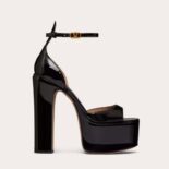 Valentino Women Garavani Tan-Go Platform Patent Leather Sandal 155mm-Black