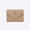 Saint Laurent YSL Women Vlogo Signature Grainy Calfskin Cardholder wth Zipper-Sandy