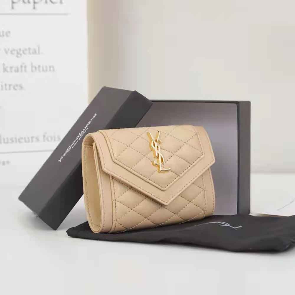 Saint Laurent YSL Women Vlogo Signature Grainy Calfskin Cardholder wth Zipper-Sandy 2 Saint Laurent YSL Women Vlogo Signature Grainy Calfskin Cardholder wth Zipper-Sandy - Image 2