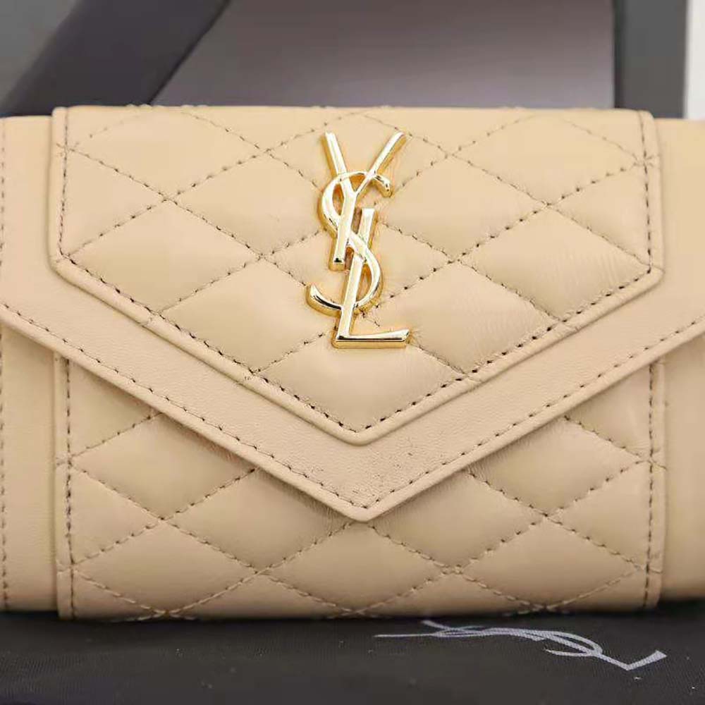 Saint Laurent YSL Women Vlogo Signature Grainy Calfskin Cardholder wth Zipper-Sandy 9 Saint Laurent YSL Women Vlogo Signature Grainy Calfskin Cardholder wth Zipper-Sandy - Image 9