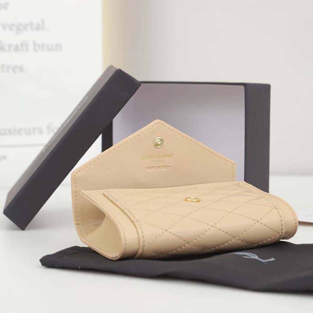 Saint Laurent YSL Women Vlogo Signature Grainy Calfskin Cardholder wth Zipper-Sandy 8 Saint Laurent YSL Women Vlogo Signature Grainy Calfskin Cardholder wth Zipper-Sandy - Image 8