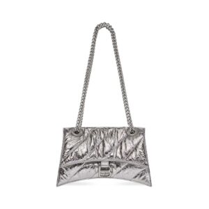 Balenciaga Women Crush Small Chain Bag Metallized Quilted in Silver
