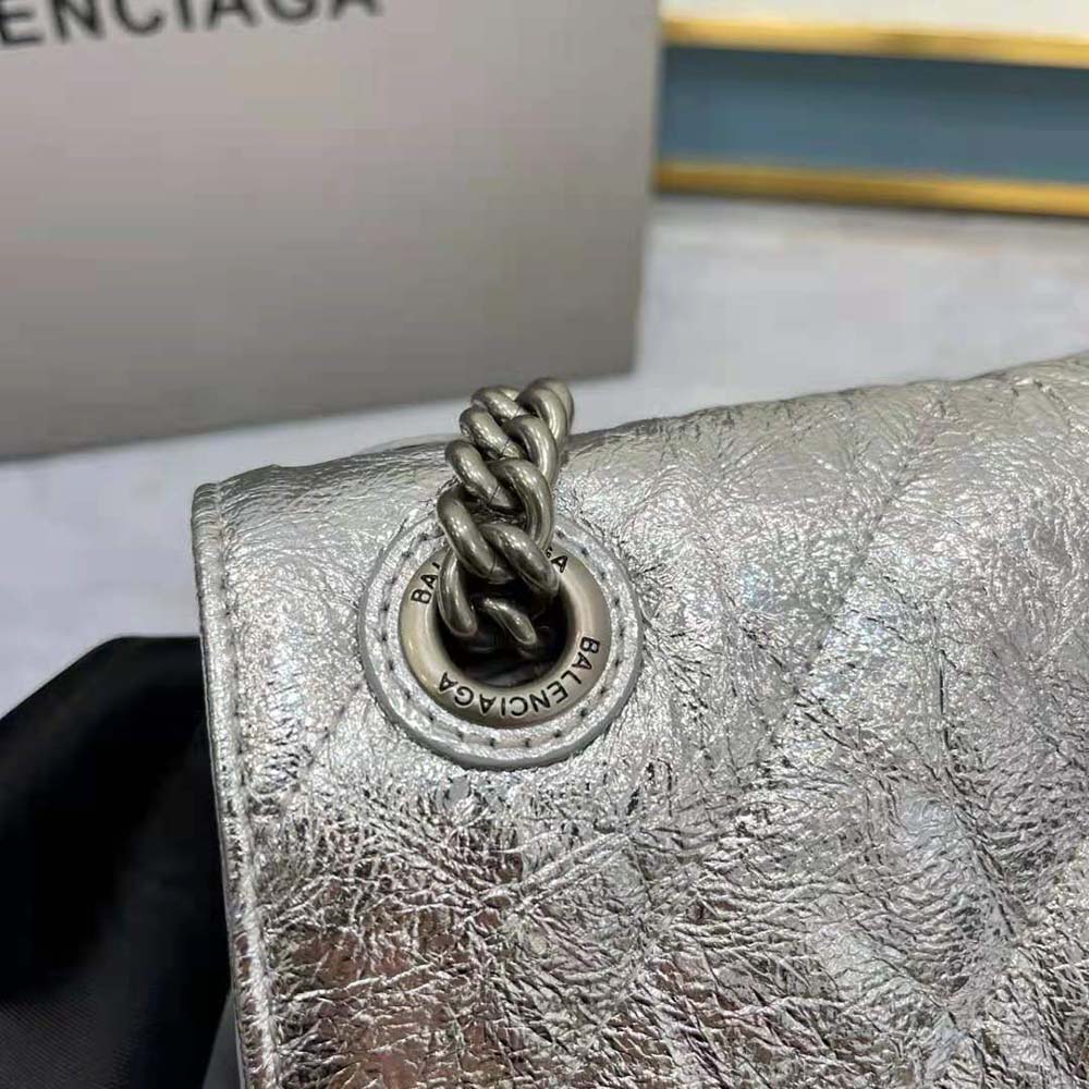 Balenciaga Women Crush Small Chain Bag Metallized Quilted in Silver 10 Balenciaga Women Crush Small Chain Bag Metallized Quilted in Silver - Image 10