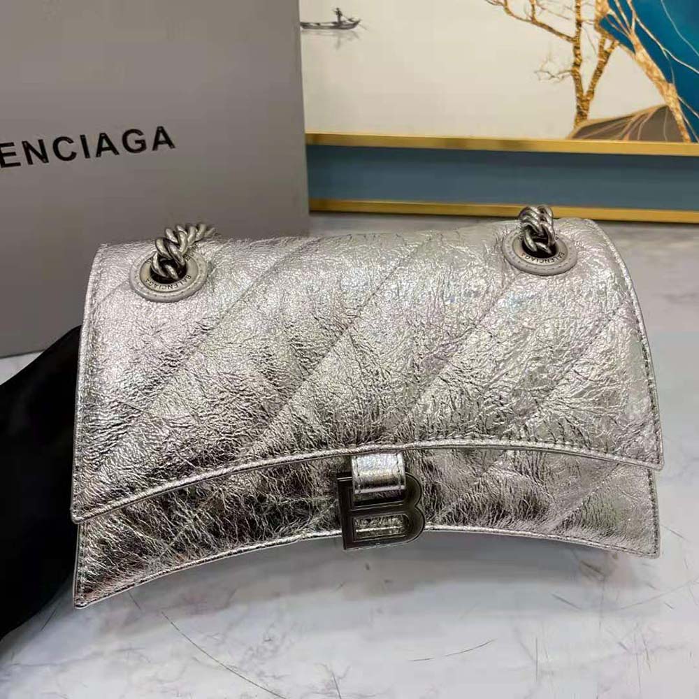 Balenciaga Women Crush Small Chain Bag Metallized Quilted in Silver 4 Balenciaga Women Crush Small Chain Bag Metallized Quilted in Silver - Image 4