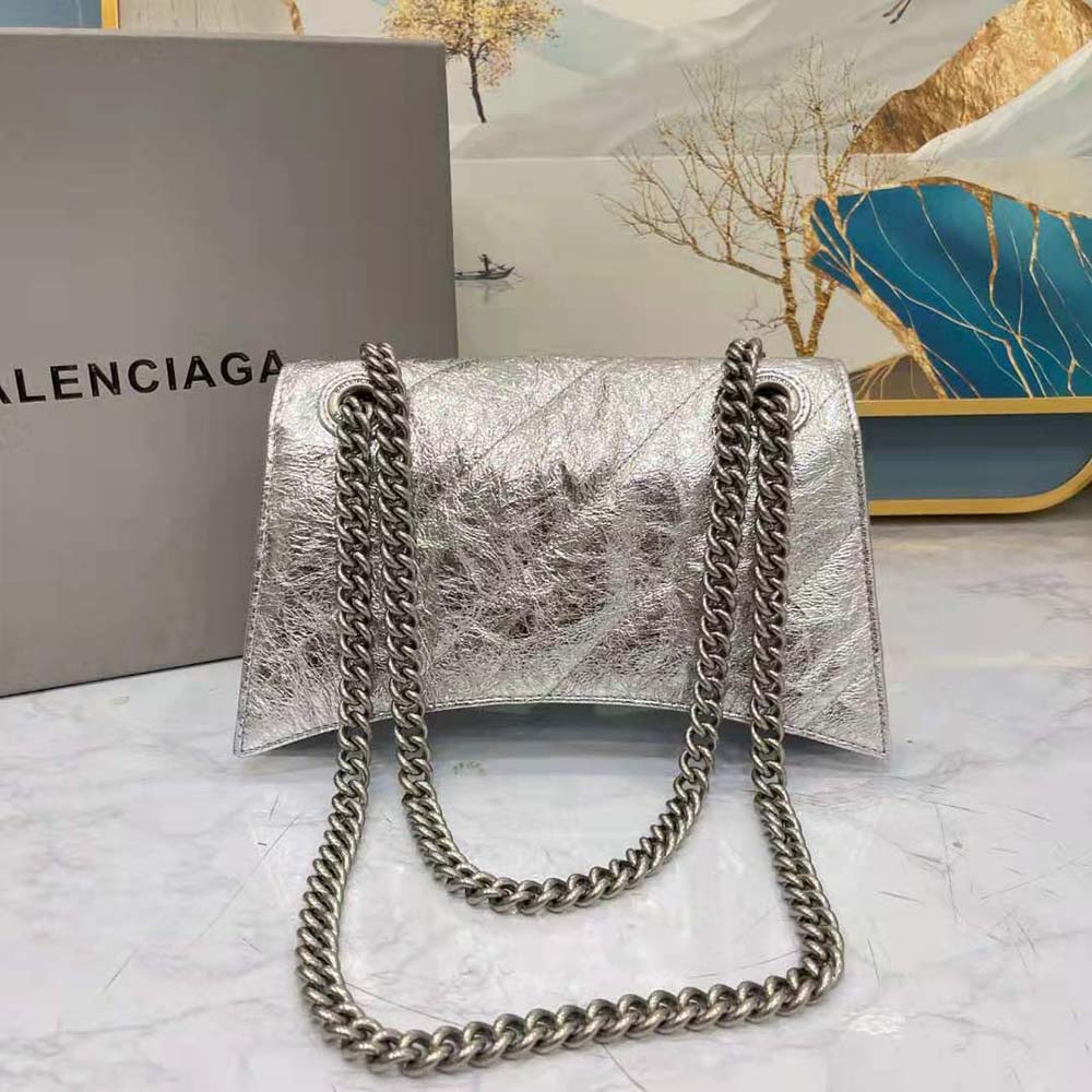 Balenciaga Women Crush Small Chain Bag Metallized Quilted in Silver 3 Balenciaga Women Crush Small Chain Bag Metallized Quilted in Silver - Image 3