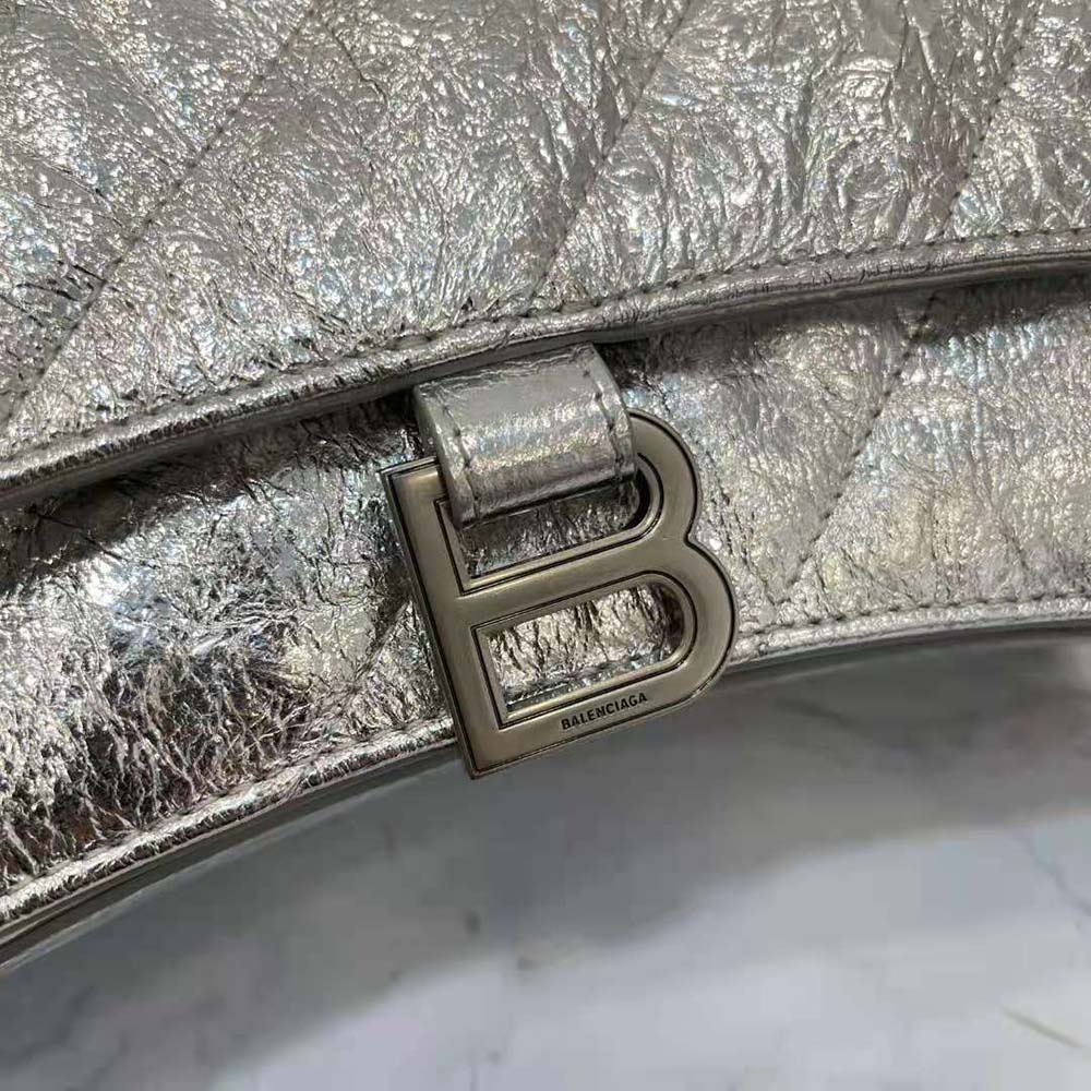 Balenciaga Women Crush Small Chain Bag Metallized Quilted in Silver 9 Balenciaga Women Crush Small Chain Bag Metallized Quilted in Silver - Image 9